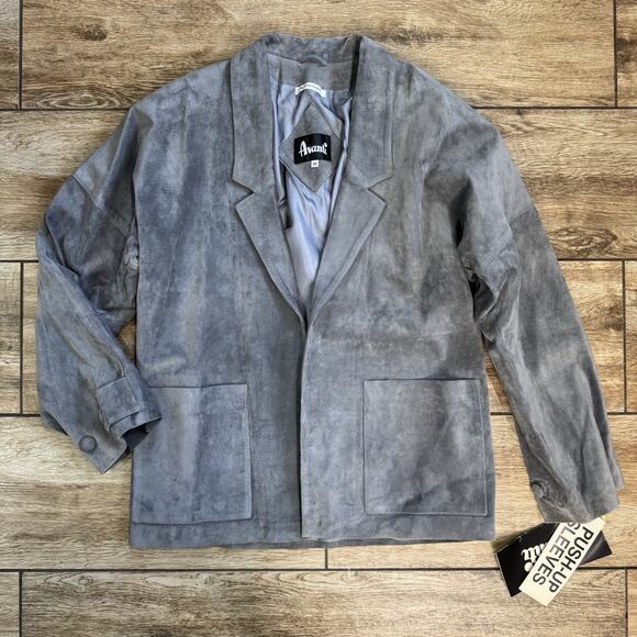 VTG Avanti Gray Genuine Pig Suede Open Jacket Push Sleeves Blazer Size Medium M - Picture 11 of 14